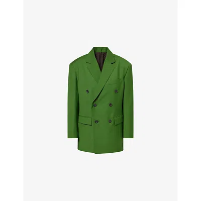 Issey Miyake Womens Dark Green Palindrome Single-breasted Wool-blend Blazer