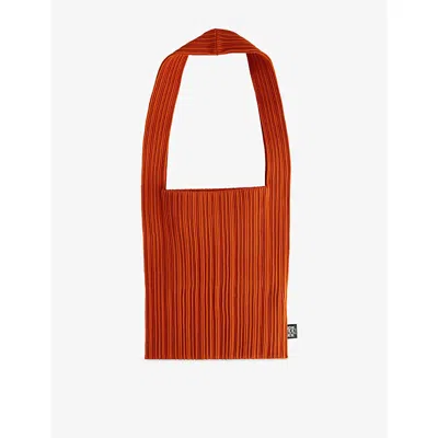 Issey Miyake Womens Dark Orange Pleated Crepe Shoulder Bag