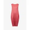 Issey Miyake Womens Dark Red Lamp Shade Sleeveless Knitted Midi Dress In Red