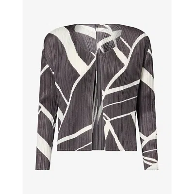 Issey Miyake Womens Fold Line Pleated Knitted Cardigan Black