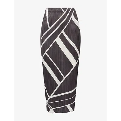Issey Miyake Womens Fold Line Pleated Knitted Midi Skirt Black