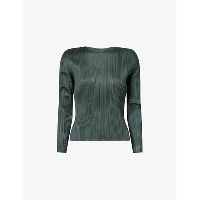 Issey Miyake Womens Forest Green Slim-fit Long-sleeve Knitted Top