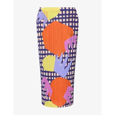 Issey Miyake Womens Graphic-print Pleated Knitted Midi Skirt Tomato In Multi