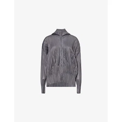 Issey Miyake Womens Gray Basic Pleated Knit Hoody