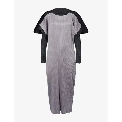 Issey Miyake Womens Gray Square Plisse Knitted Midi Dress