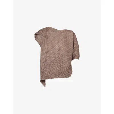 Issey Miyake Womens Flared V-neck Knitted Top Grayish Brown