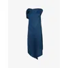 Issey Miyake Womens Grayish Navy Flare Boat-neck Pleated Knit Midi Dress