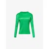 Issey Miyake Womens Green Long-sleeve Mock-neck Pleats Knitted Top In Green