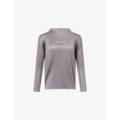 Issey Miyake Womens Grey Slim-fit Long-sleeves Knitted Top In Gray