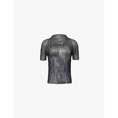 Issey Miyake Womens Chiffon High-neck Knitted Top Black