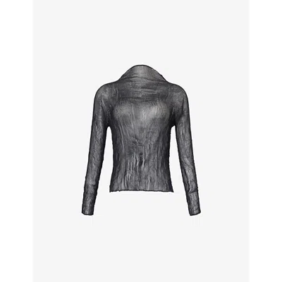 Issey Miyake Womens Black Chiffon Twist High-neck Chiffon Top