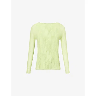 Issey Miyake Womens  Chiffon Twist Round-neck Knitted Top In Green