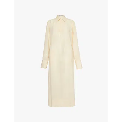 Issey Miyake Womens Moon White Enclothe Layered Long-sleeves Wool-blend Midi Dress