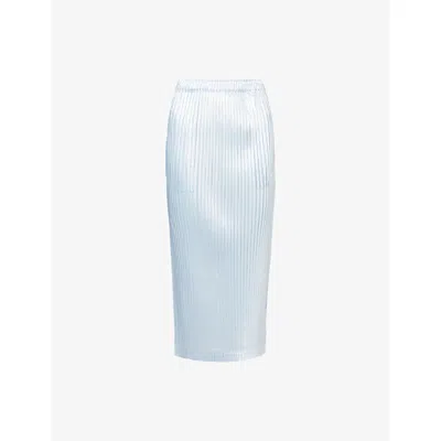 Issey Miyake Womens  Glossed Metal Pleats Knitted Midi Skirt In Blue