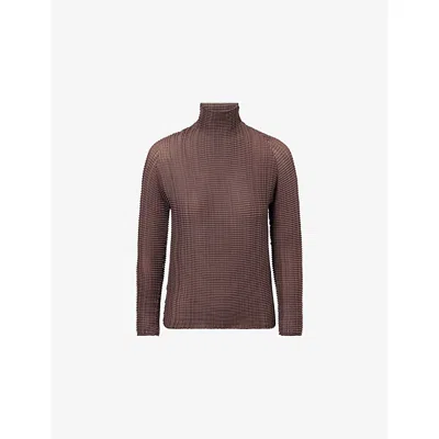Issey Miyake Womens Nasu Brown Plissé High-neck Knitted Top