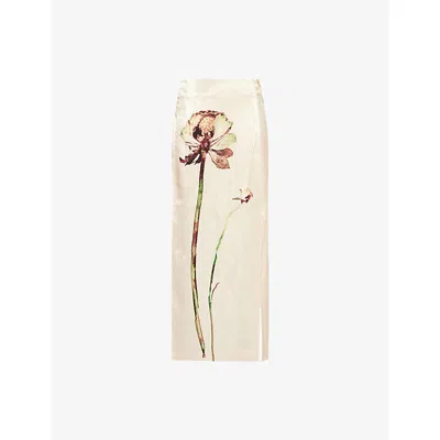 Issey Miyake Womens Pressed Flora Split Woven Midi Skirt Ranunculus