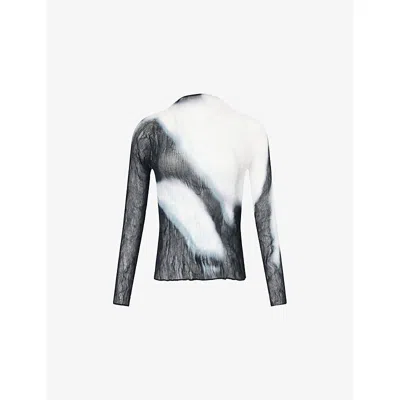 ISSEY MIYAKE WOMENS LIGHT SHADOW STUDY PLEATS HIGH-NECK KNITTED TOP