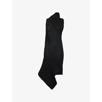 Issey Miyake Womens Black Subdued Asymmetric Knitted Midi Dress
