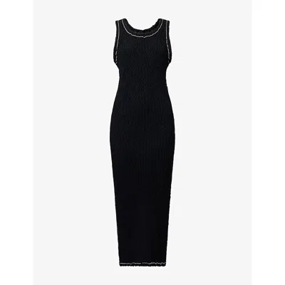 Issey Miyake Womens Black Wavelet Ensemble Woven Midi Dress