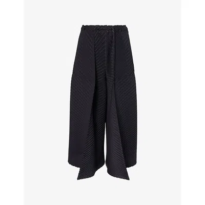 Issey Miyake Womens Black Wide-leg Cropped Pleats Knitted Trousers