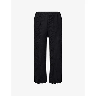 Issey Miyake Womens Black Wrinkled Straight-leg Knitted Trousers