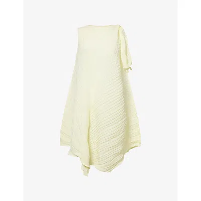 ISSEY MIYAKE WOMENS PYTALOS YELLOW WRINKLED TWISTED KNITTED TUNIC TOP