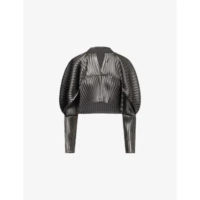 Issey Miyake Womens  Glossed Metal Pleats Long-sleeves Knitted Top In Brown