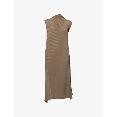 Issey Miyake Womens Khaki Soft Fold Pleats Knitted Knee-length Dress In Brown