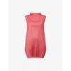 Issey Miyake Womens Dark Red Lamp Shade Sleeveless Knitted Top In Red