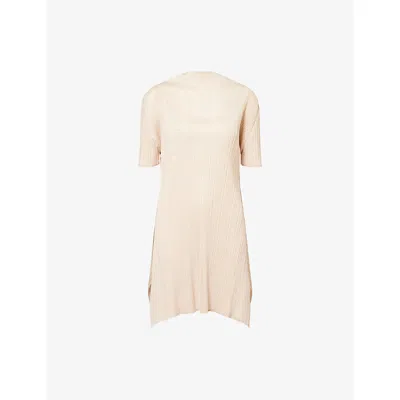 Issey Miyake Womens Light Beige Mock-neck Short-sleeve Knitted Tunic Top In Sand