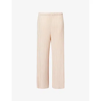 Issey Miyake Womens Light Beige Wide-leg High-rise Knitted Trousers In Neutral
