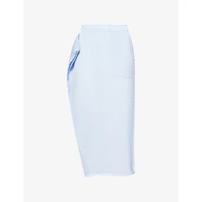 Issey Miyake Womens Light Blue Soft Fold Pleats Asymmetric Knitted Midi Skirt