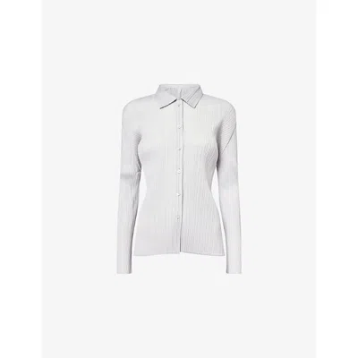 Issey Miyake Womens Light Gray Regular-fit Long-sleeves Knitted Shirt