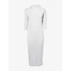 Issey Miyake Womens Light Gray Three-quarter Sleeve Plisse Knitted Midi Dress In White