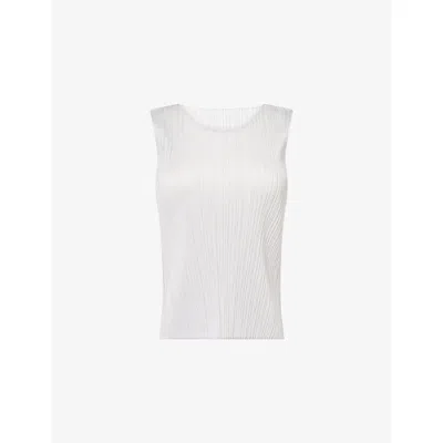 ISSEY MIYAKE WOMENS LIGHT GREY SLIM-FIT SLEEVELESS KNITTED TOP