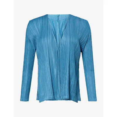 Issey Miyake Womens Mellow Pleats Knit Cardigan Cerulean Blue In Multi