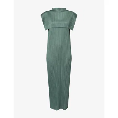 Issey Miyake Womens Monthly June Mock-neck Knitted Midi Dress Moss Green