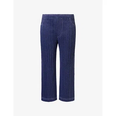 Issey Miyake Womens Cotton Denim Trousers Navy In White