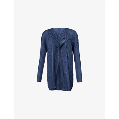 Issey Miyake Womens Navy Mellow Pleats Knit Cardigan In Blue
