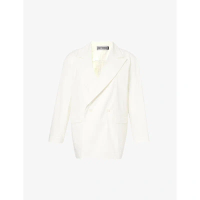 Issey Miyake Womens Off-white Shaped Membrane Double-breasted Woven Blazer