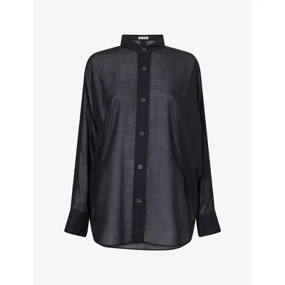 Issey Miyake Womens Oversized Sheer Wool-blend Shirt Black