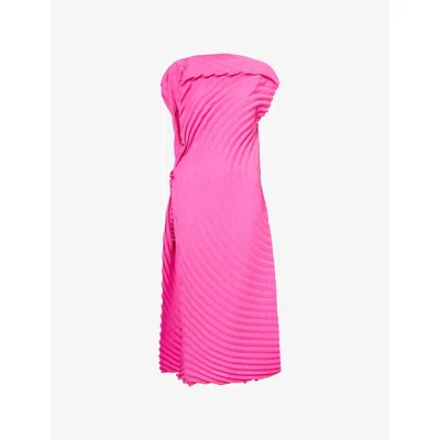 Issey Miyake Womens Pink Paper Bag Pleats Knitted Midi Dress