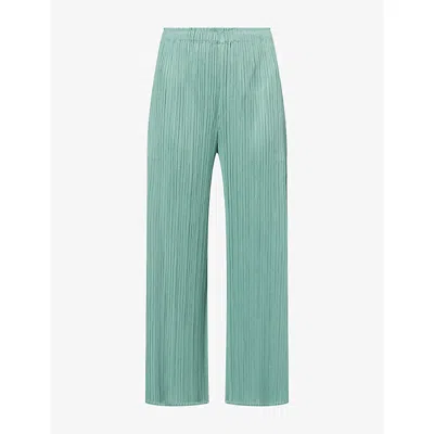 Issey Miyake Womens Pleated Ankle-crop Knitted Trousers Green In Purple