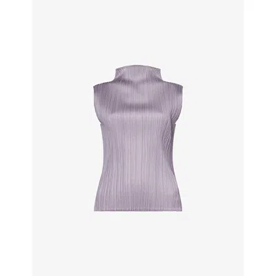 Issey Miyake Womens Grey Basics Mock-neck Knit Top In Purple