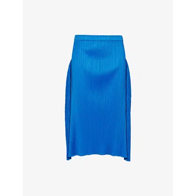 Issey Miyake Womens Blue Efficient Square Flared Midi Knitted Skirt