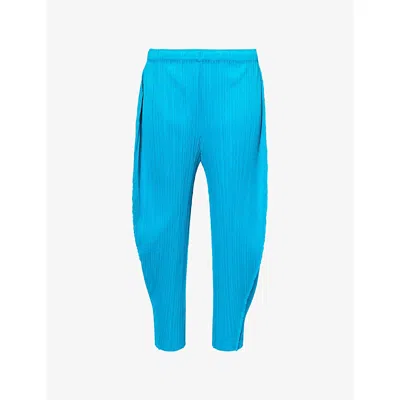 Issey Miyake Womens Bright Blue Lantern Tapered-leg Pleated Knitted Trousers