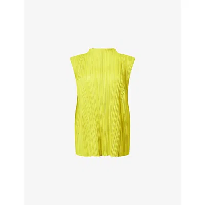 Issey Miyake Womens Mustard Mellow Sleeveless Pleats Shirt In Green