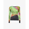 Issey Miyake Womens November Abstract-pattern Knitted Top Bright Green In Bright Green