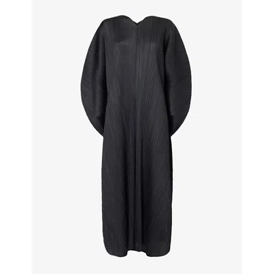 Issey Miyake Womens October Pleated Knitted Midi Dress Black