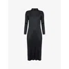 Issey Miyake Womens Pleated High-neck Knitted Midi Dress Black In Black